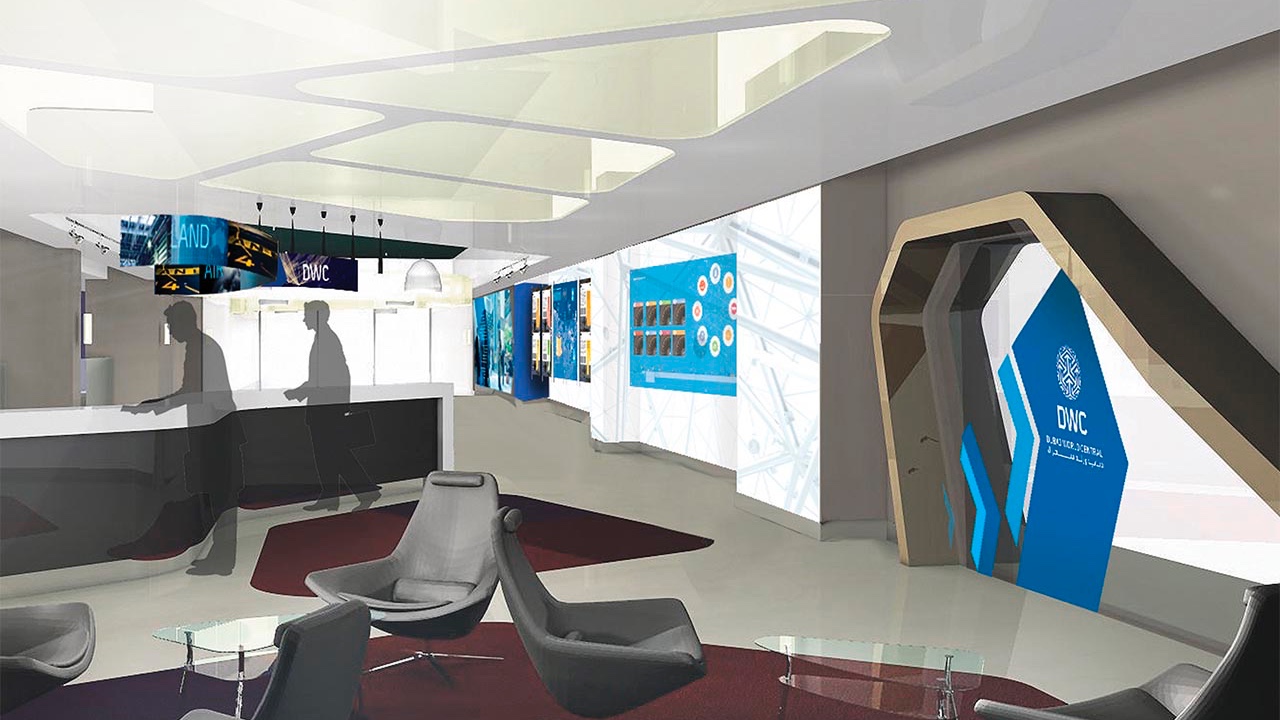 A rendering of the environmentally-themed lobby of a hotel.