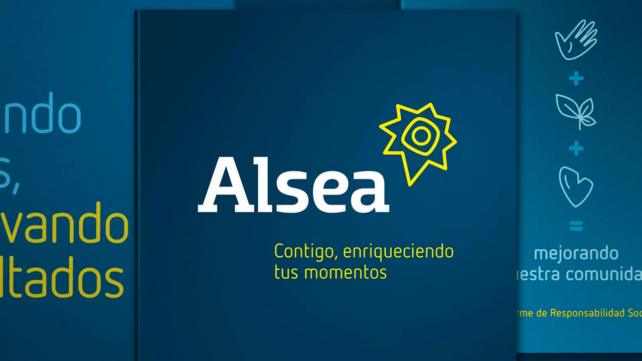 The brand repositioning of Alsea's logos in Spanish and English.