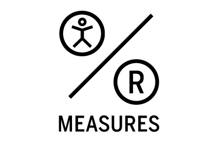A monochrome logo featuring the word measures.