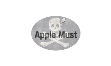 Apple must logo with a skull and crossbones.