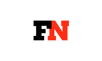A black and red logo with the word fn.