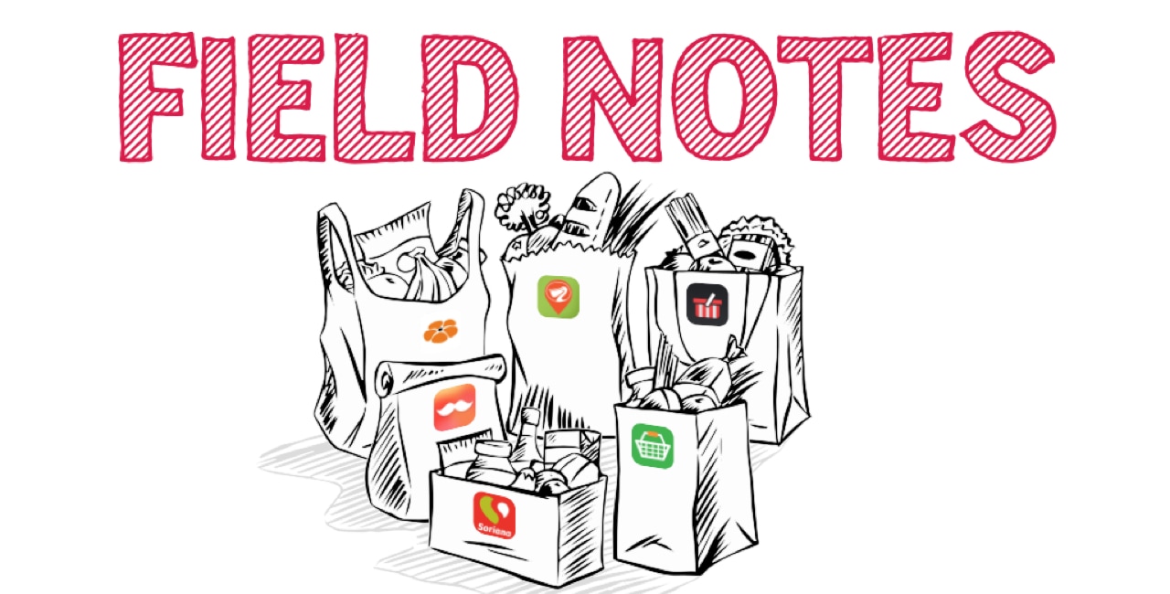 A drawing of a bag with the words field notes on it.