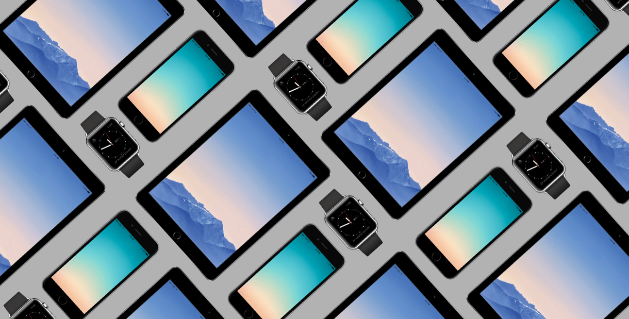 a series of apple devices: iPads, iPhones and iWatches