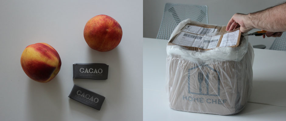 A person is cutting a peach and putting it in a bag.