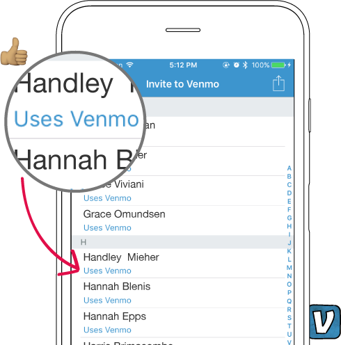 screenshot of mobile phone showing venmo contact screen