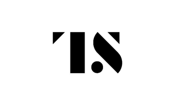 A black and white logo with the letter t.