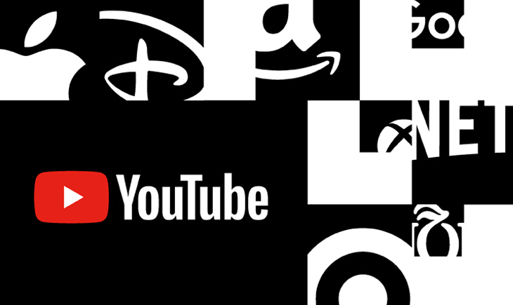 Youtube logos on a black and white background.