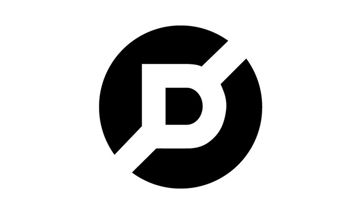 A black and white logo with the letter d.