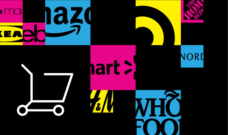 A black and white image of a shopping cart and a shopping cart.