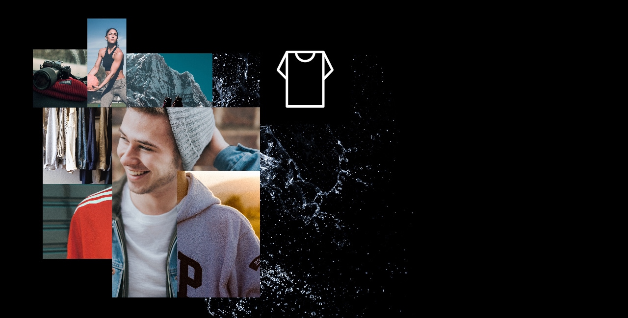 A collage of photos of a man wearing a t - shirt.