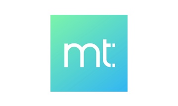 A blue and green logo with the word tm.