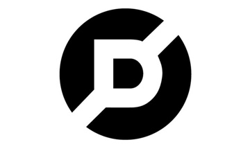A black and white logo with the letter d.