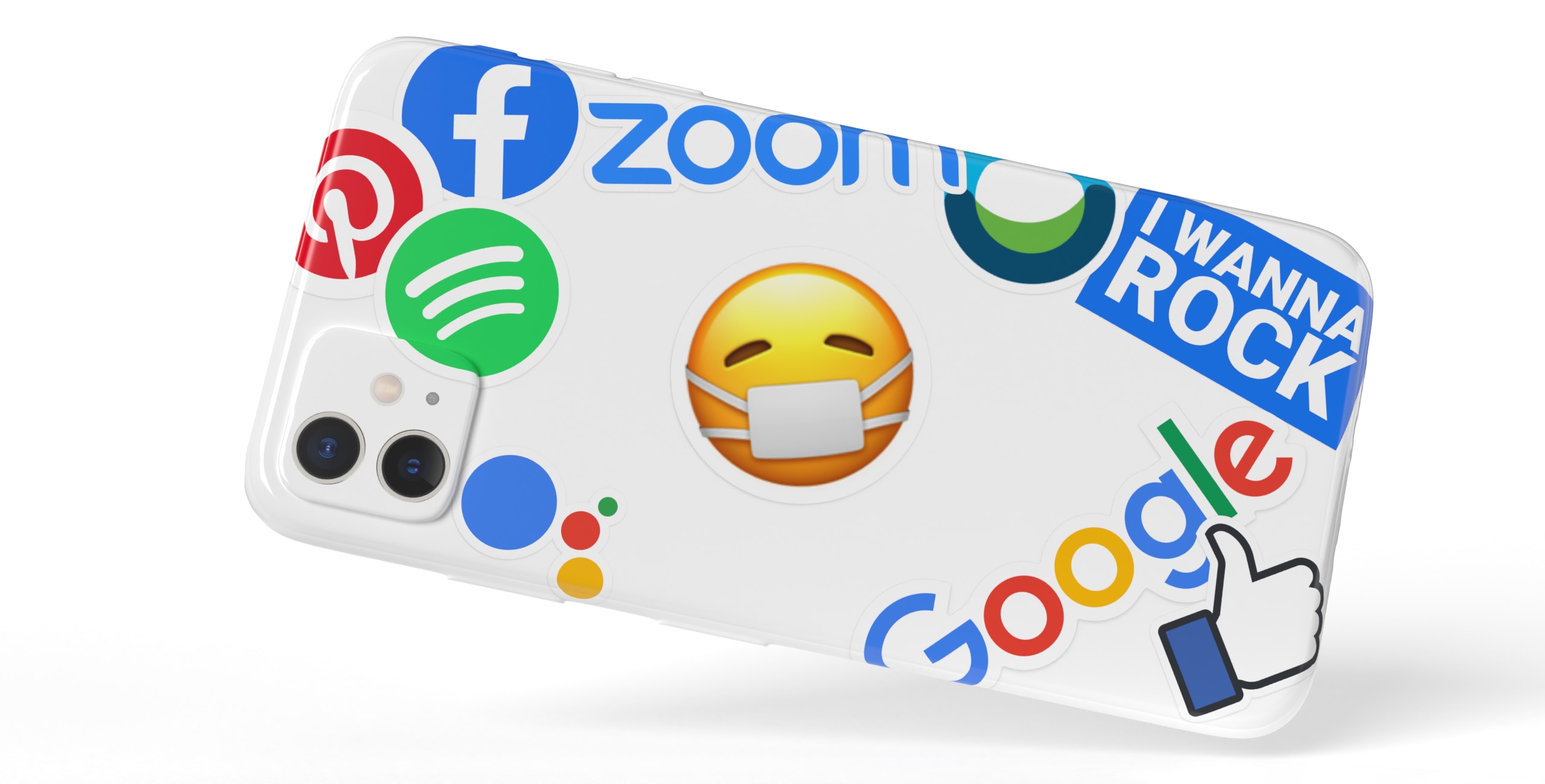 back view of a cellphone with case showing different app logos