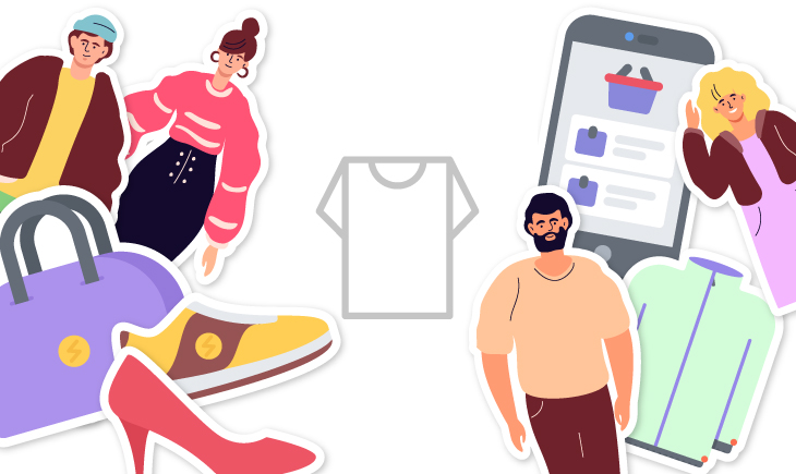 A group of people are standing around a t - shirt and a phone.