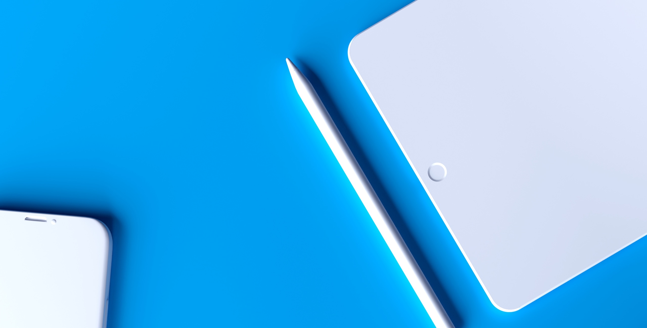 An ipad and a phone on a blue background.