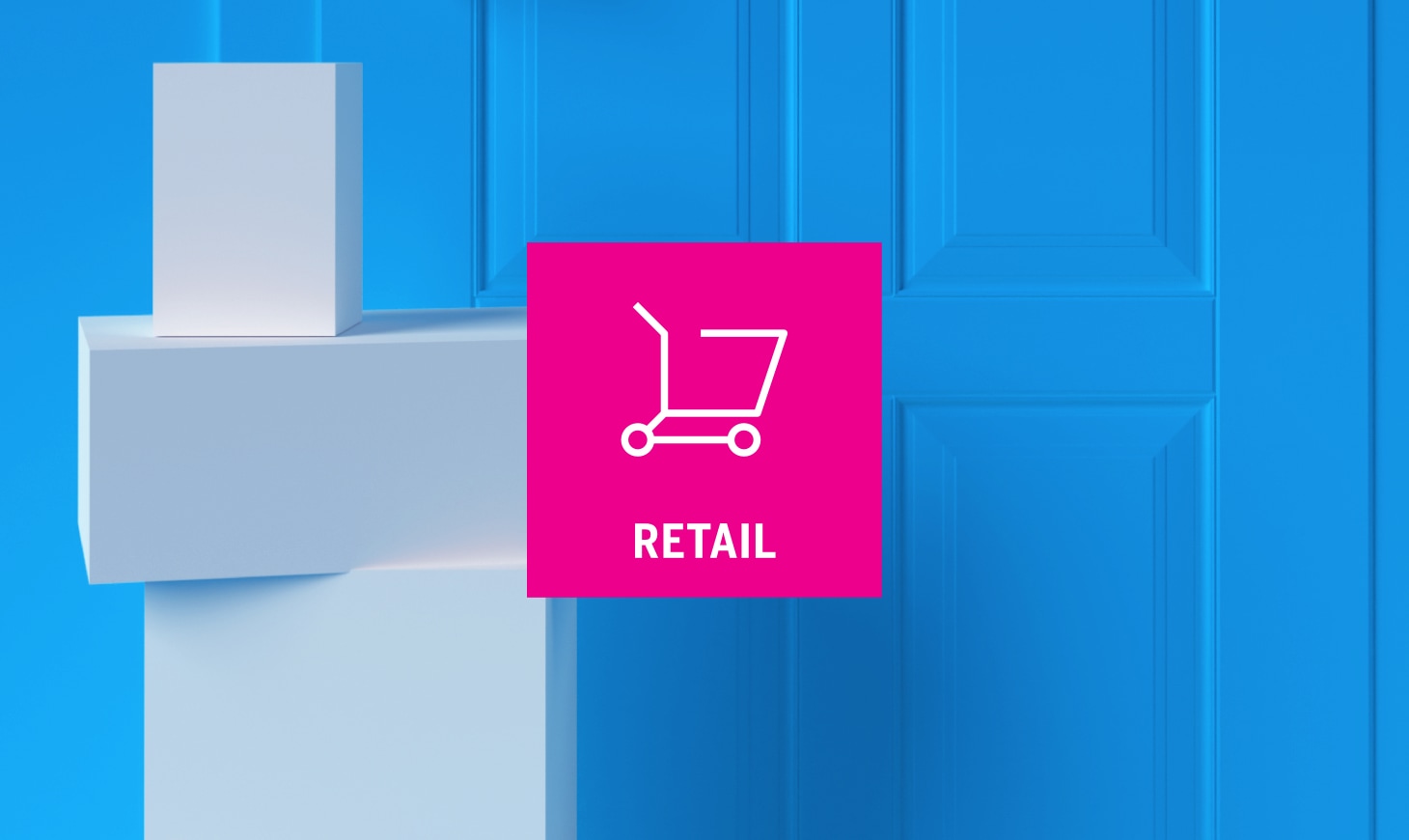 A sign that says retail on a blue wall.