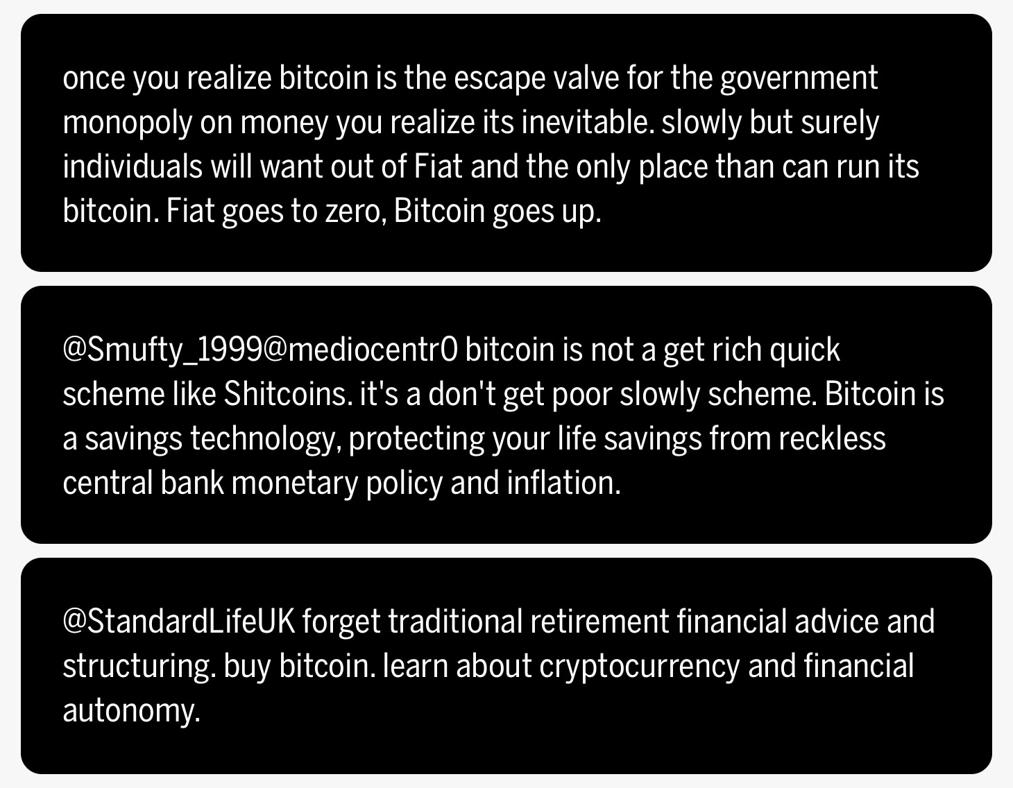 A screenshot of a message that says bitcoin is a scam.