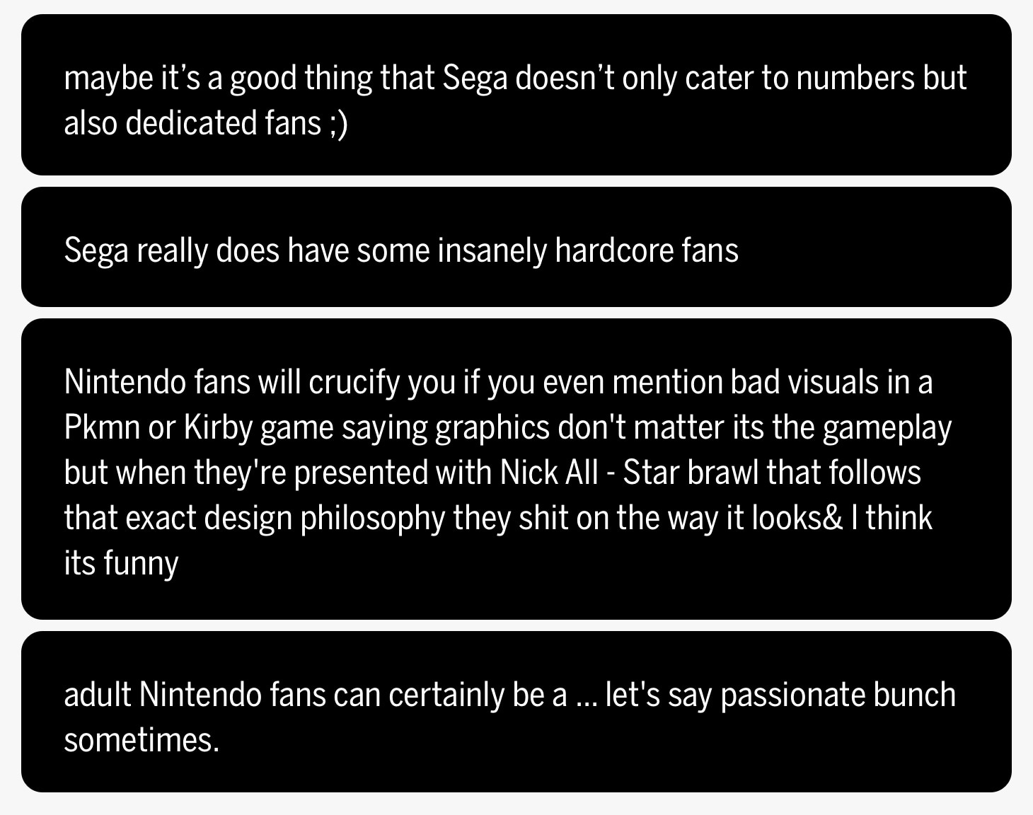 Tweets about Nintendo or Sega