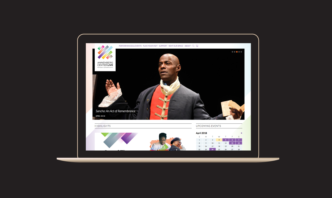 a laptop showing an example of the website for Annenberg Center Live