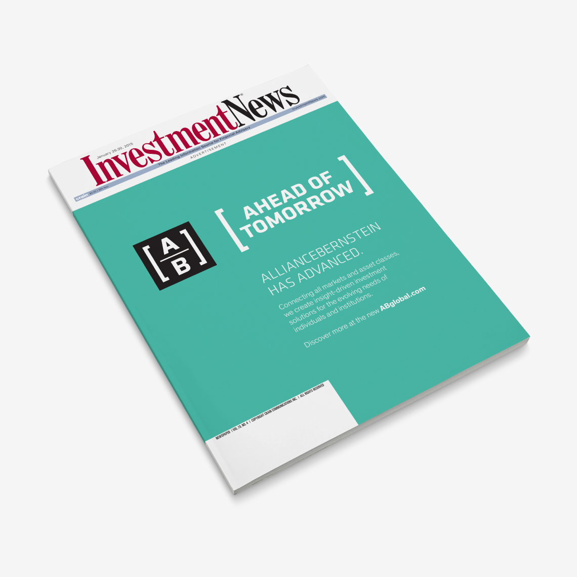 Example of a printed item with the advertising campaign developed for AB (AllianceBernstein)