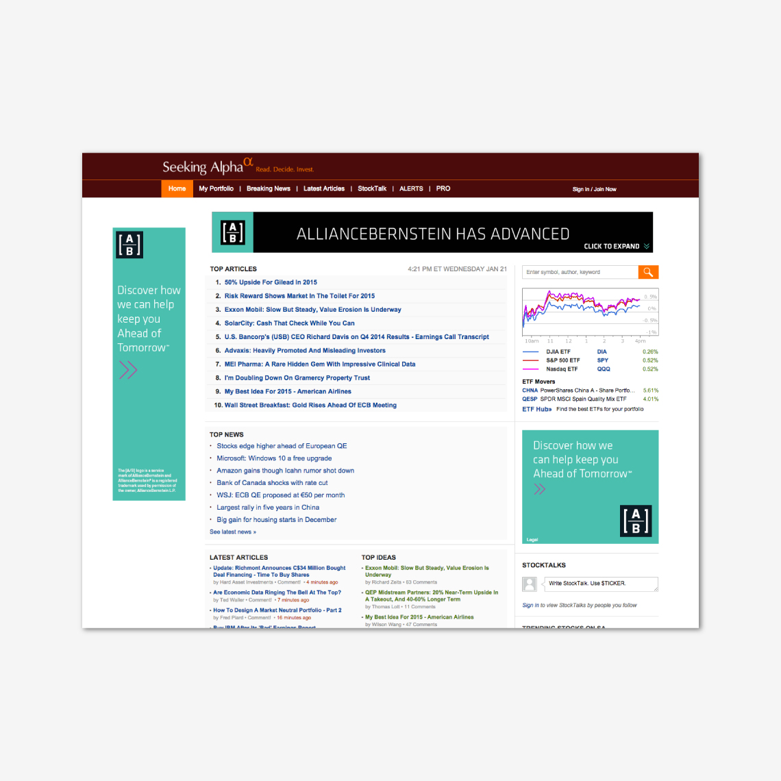 Example of some digital pieces on a web page of the advertising campaign developed for AB (AllianceBernstein)