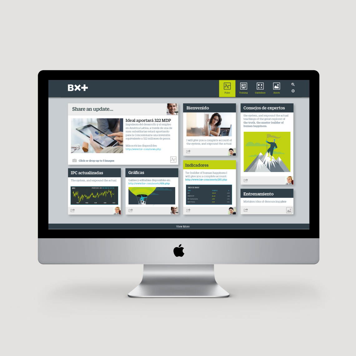 Example of the brand identity developed for BX+ applied to a web page