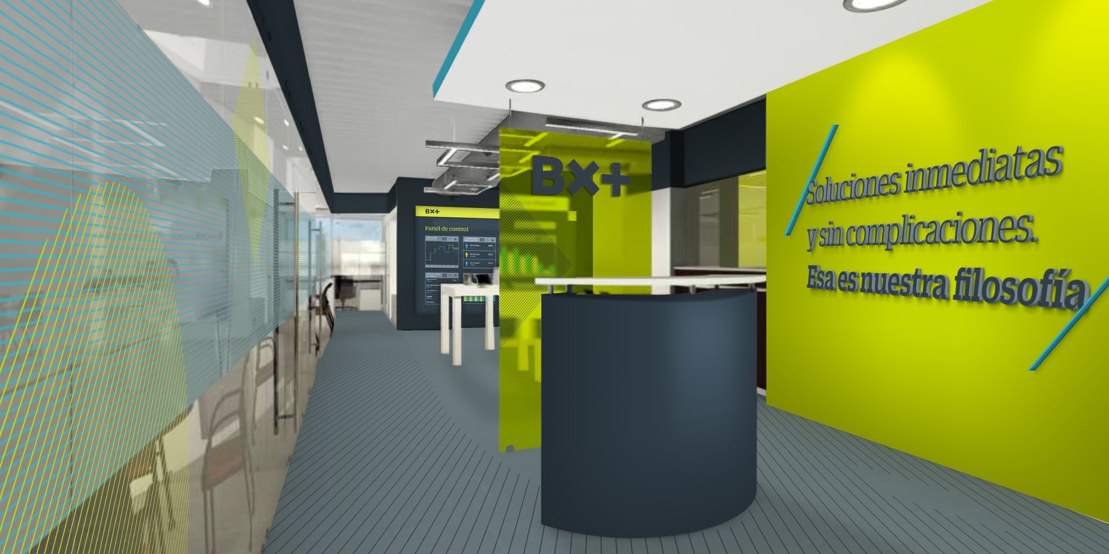 Examples of the brand identity applied in internal architectural spaces