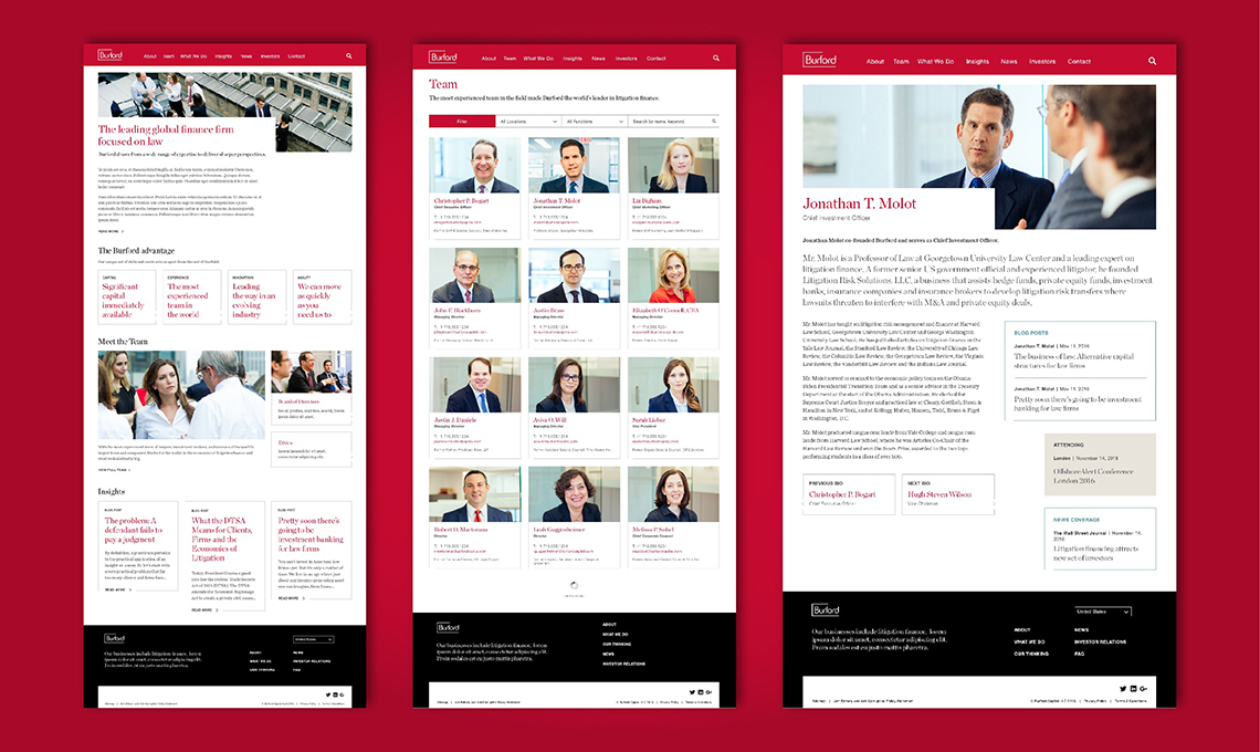 A red and white website with a white background.