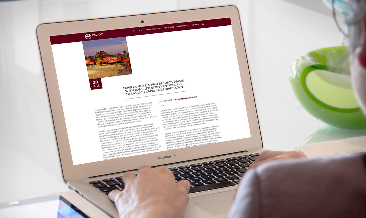 A laptop showing the website designed for Elwan Group