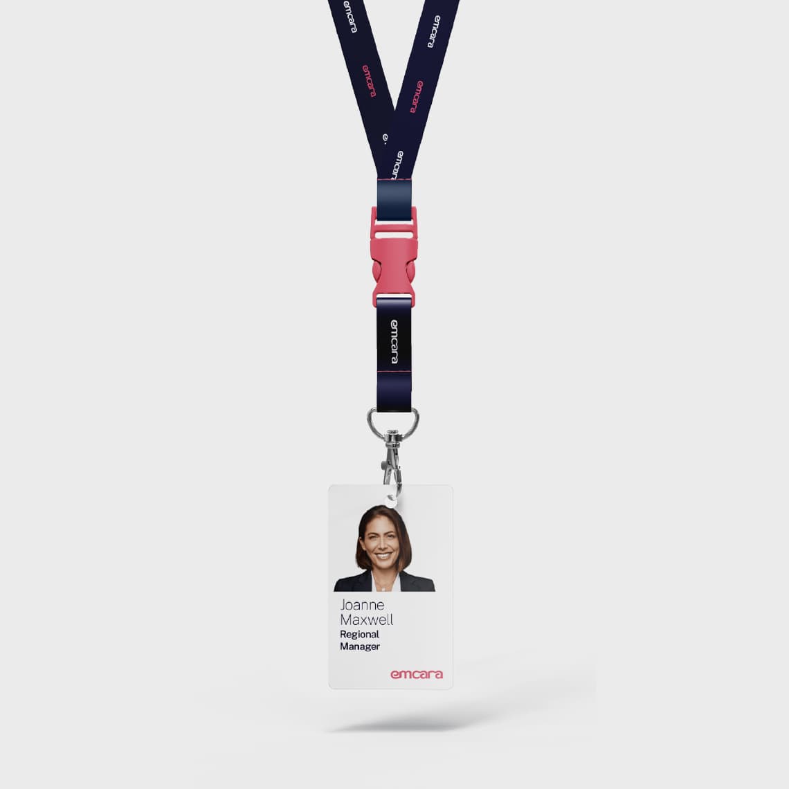 Example of Emcara employee ID on a lanyard