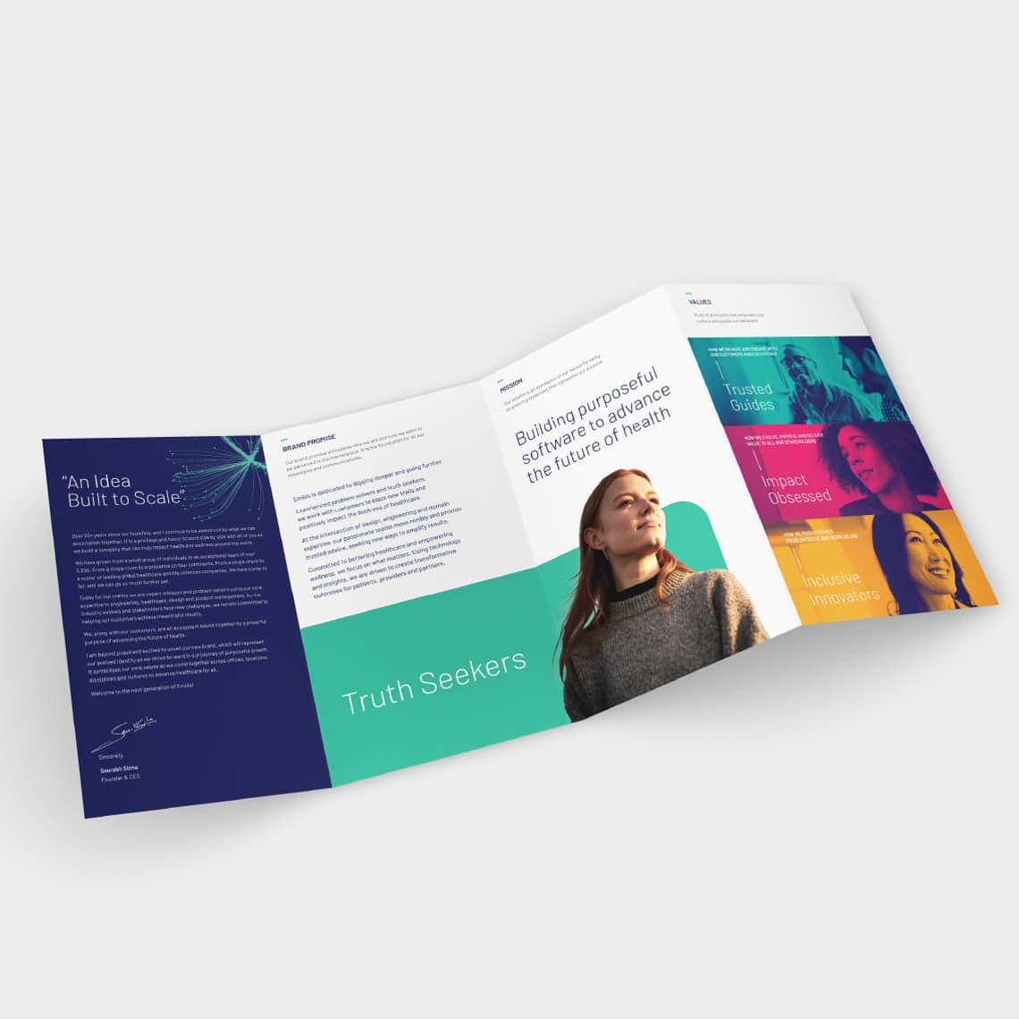 Example of a folded brochure designed for Emids brand