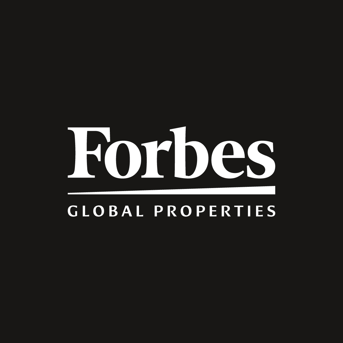 An elegant white logo over a dark background developed for Forbes Global Properties
