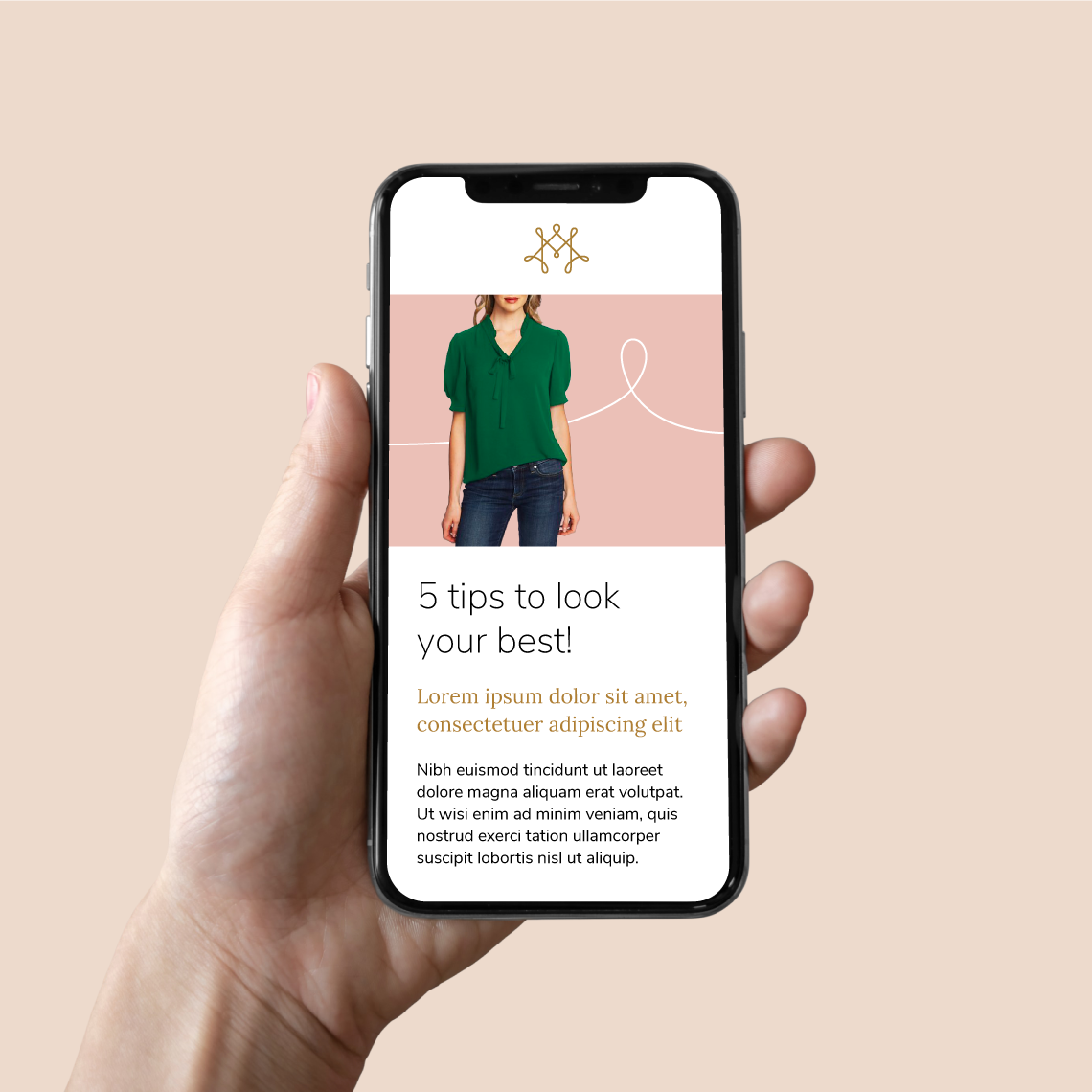 Mobile phone showing the design of the website developed for Mezmira