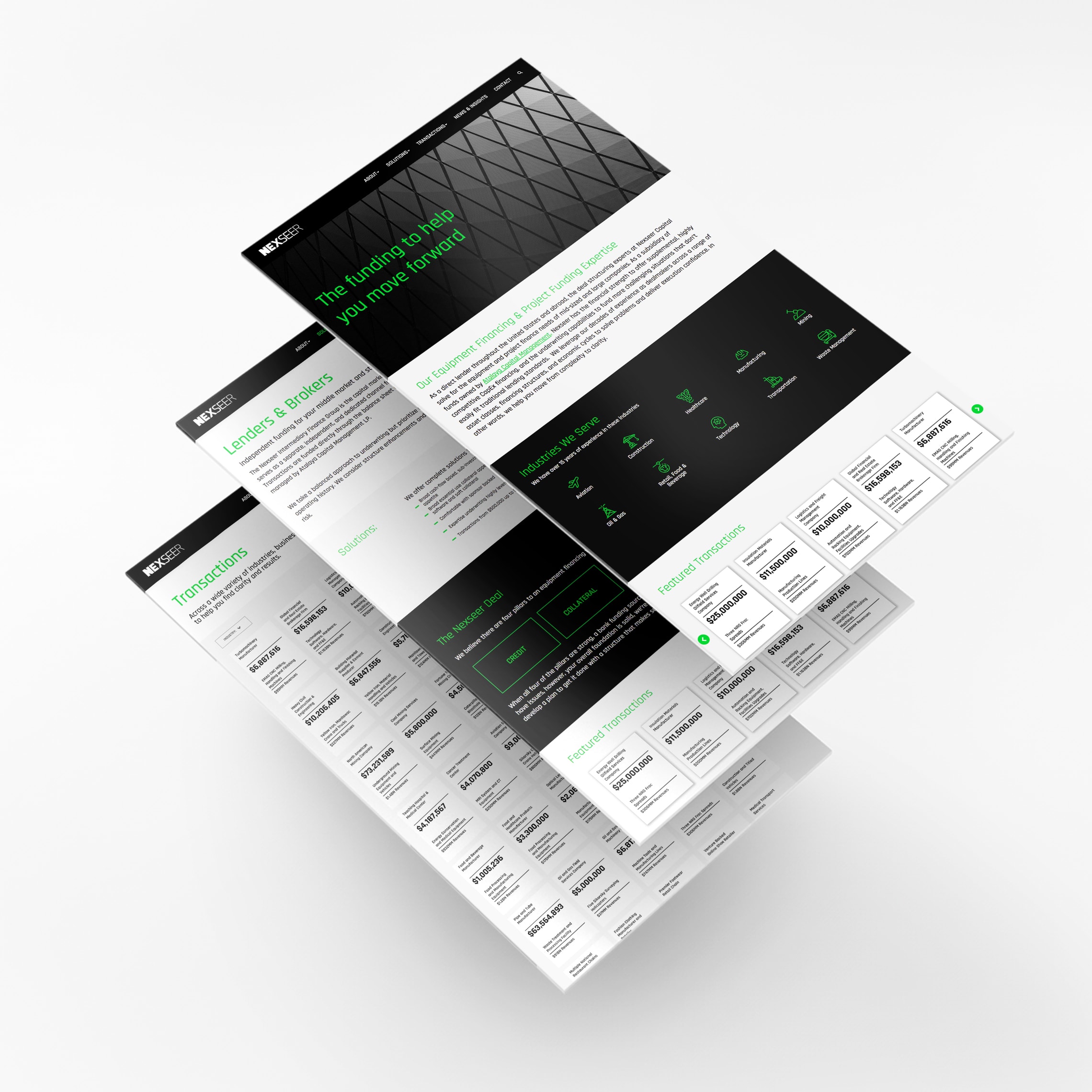 Examples of some pages of the website developed for Nexseer