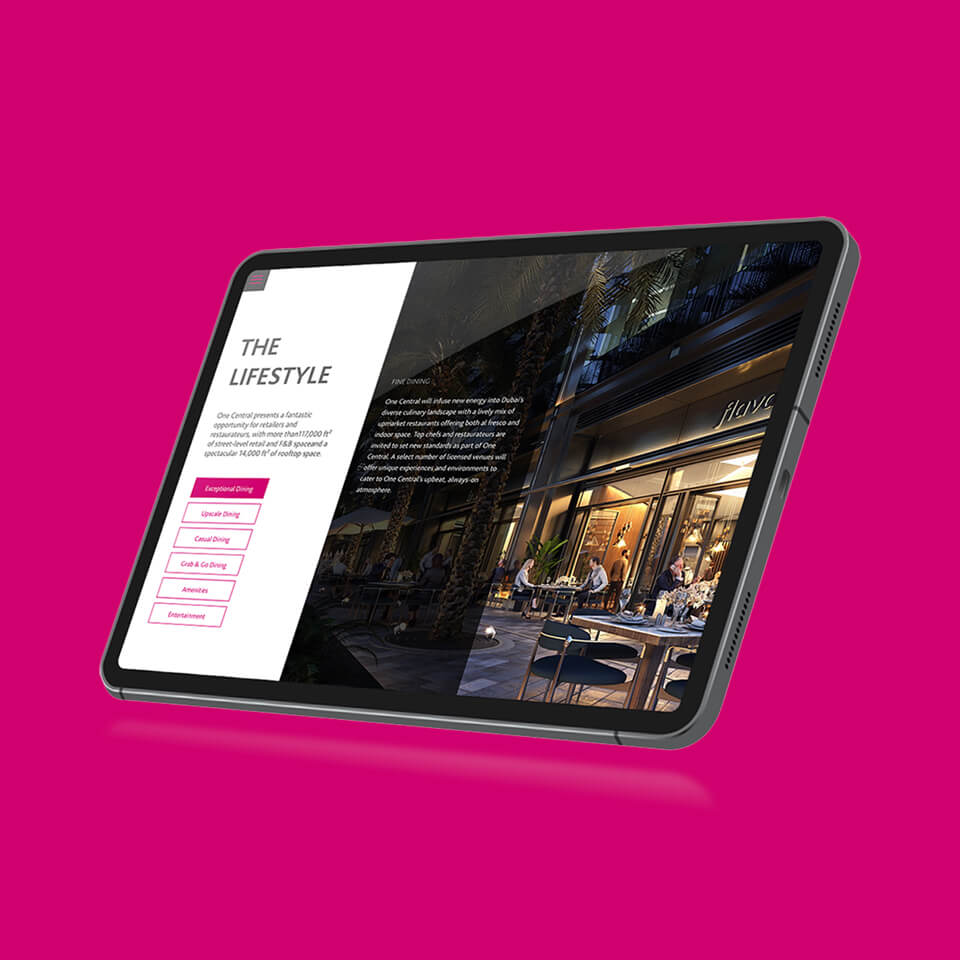 A tablet showing the digital platform developed for One Central.