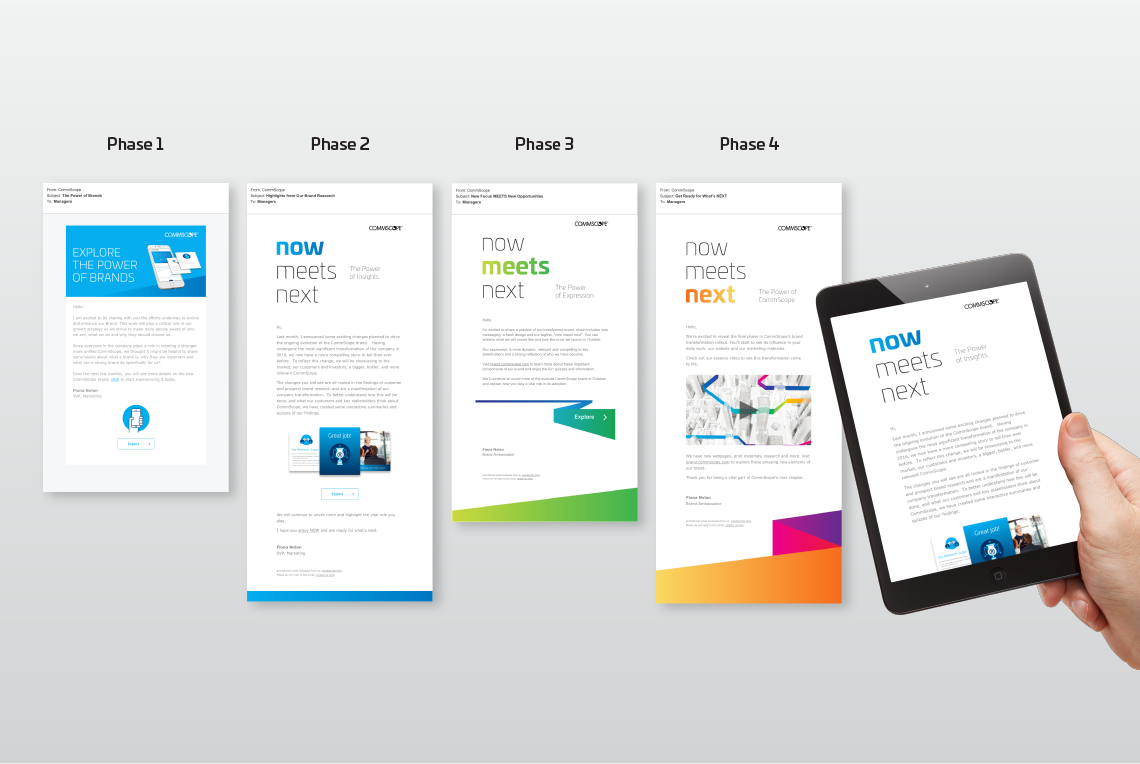 Examples of some pages of the website developed for CommScope