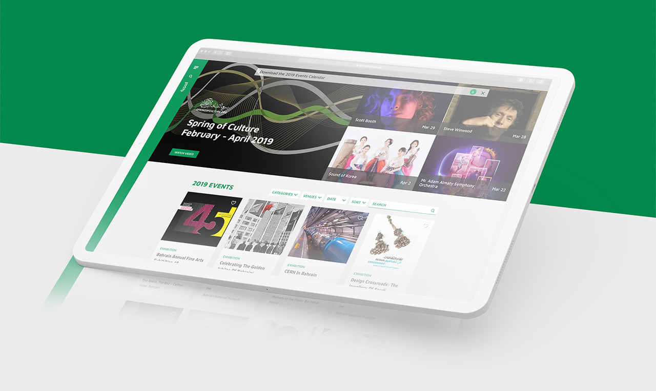 a tablet showing the new website designed and developed for the Spring of Culture festival