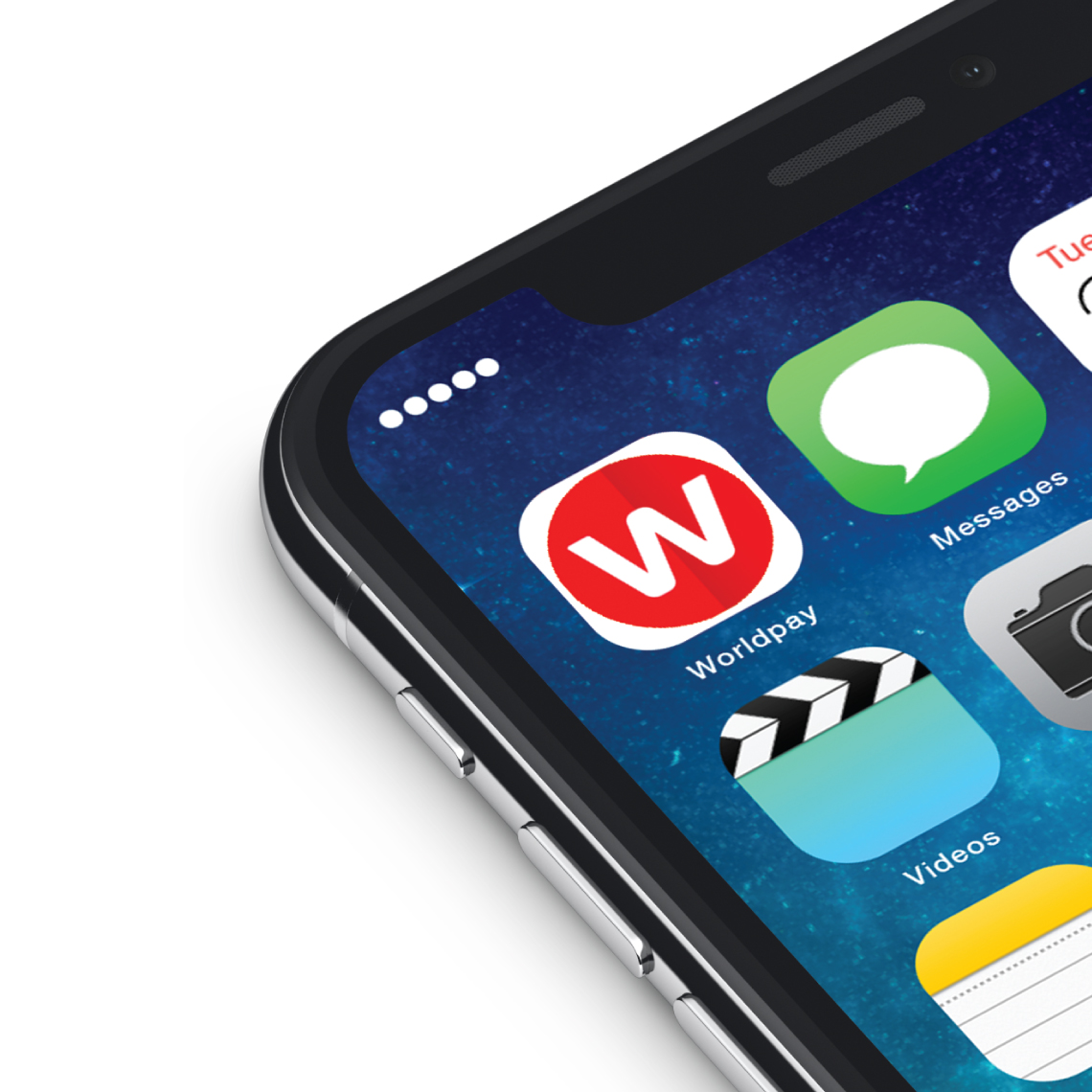 A mobile phone showing the app icon developed for Worldpay