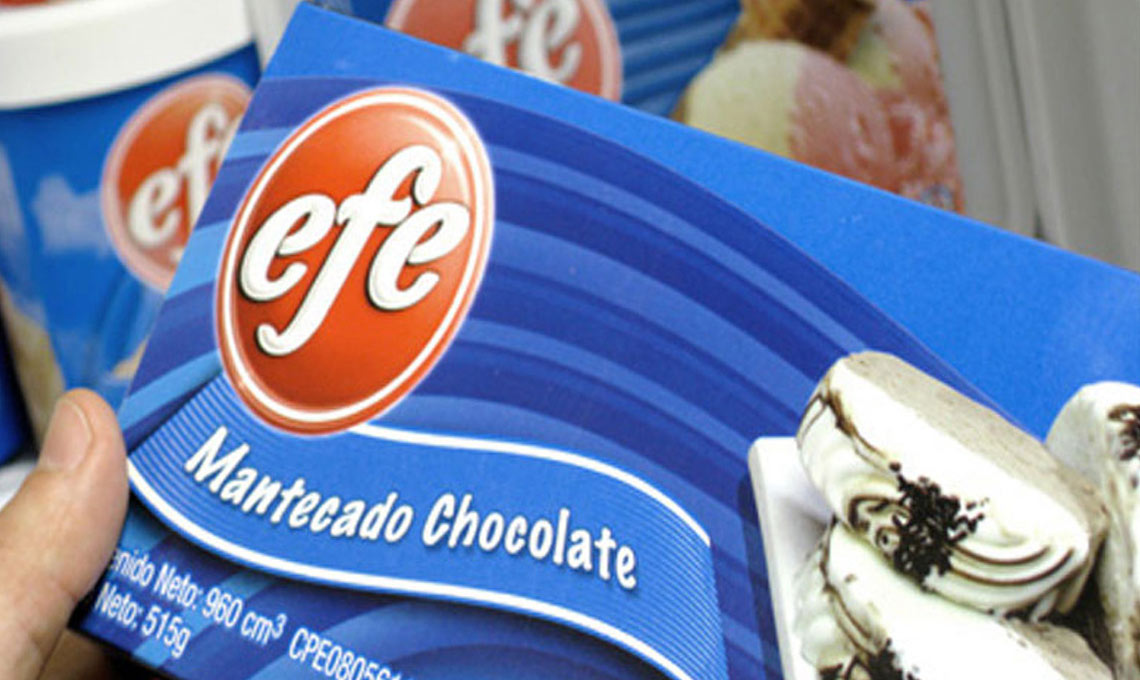 A person holding a box of EFE chocolate ice cream.