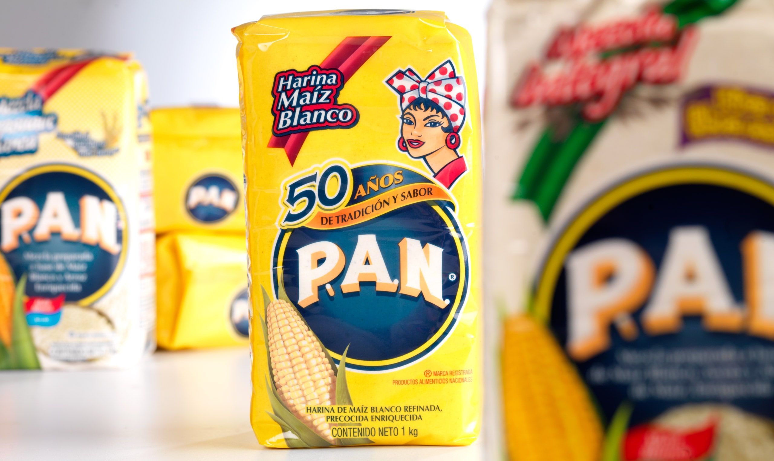 A pan package is sitting on a table.