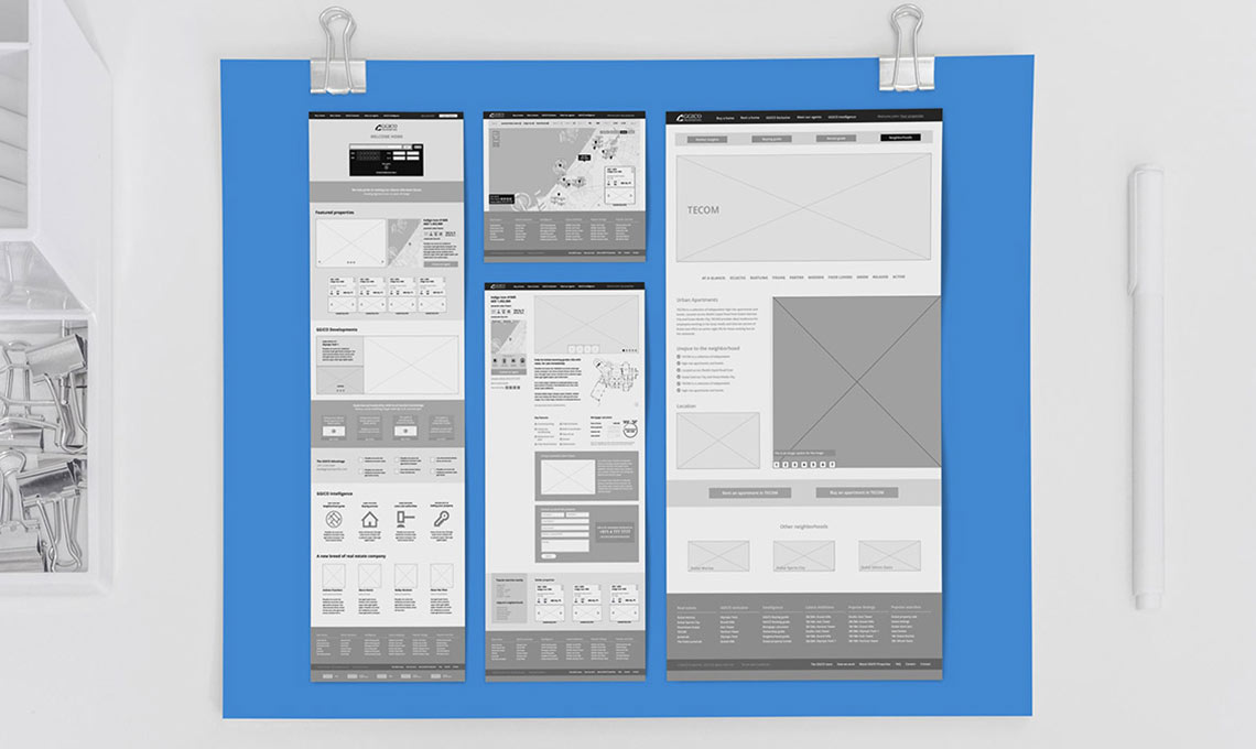 A corporate website featuring a blue wall poster.