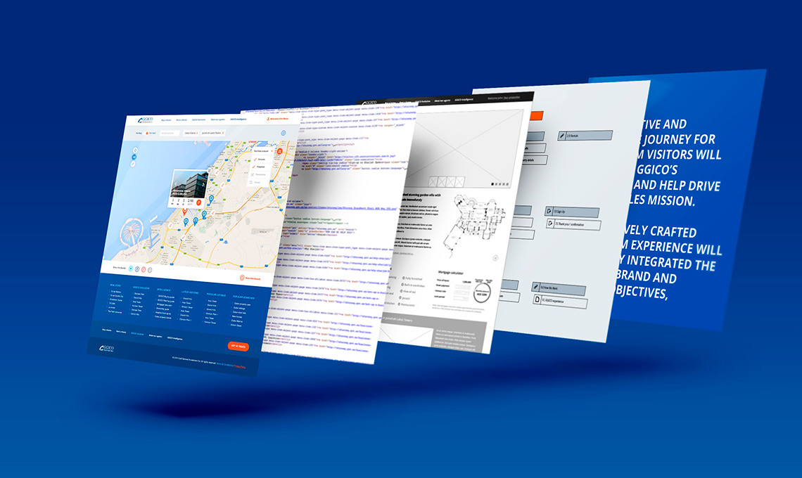 A blue background featuring corporate websites.