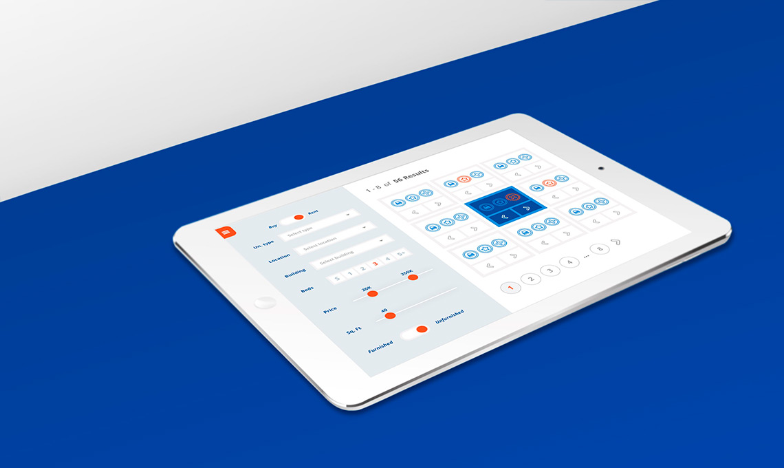A corporate website displaying a calendar on a blue surface.