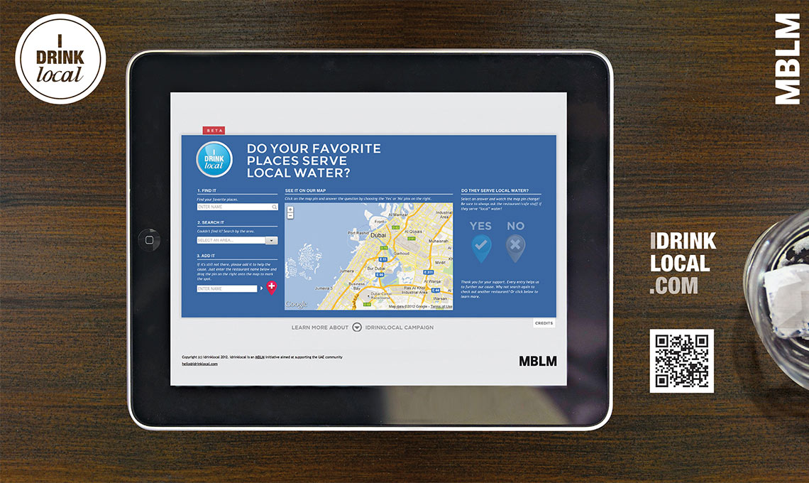 A tablet computer with a map for local drinking locations.