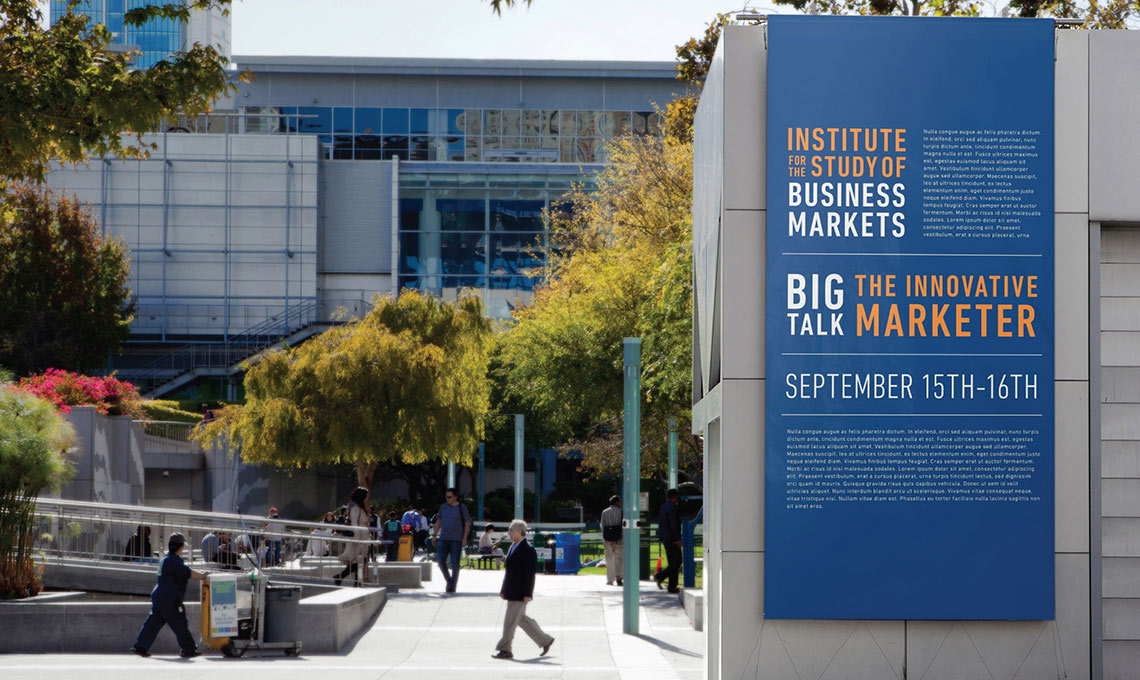 A Potential-defining blue sign on a building.