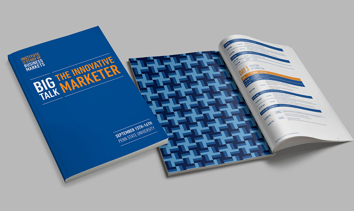 A blue and white brochure defining brand potential for big tax marketer.
