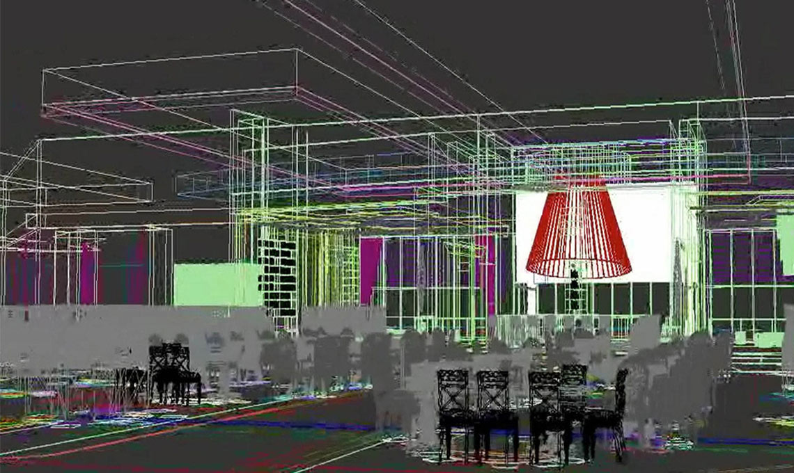 A 3D rendering of a room with people in it for an investor video.