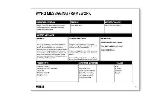 A sheet of paper with segmented messaging on it.