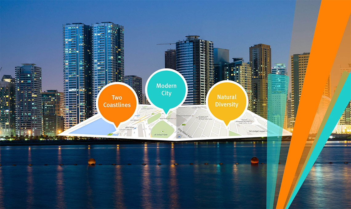 A corporate website featuring a city map of Dubai.