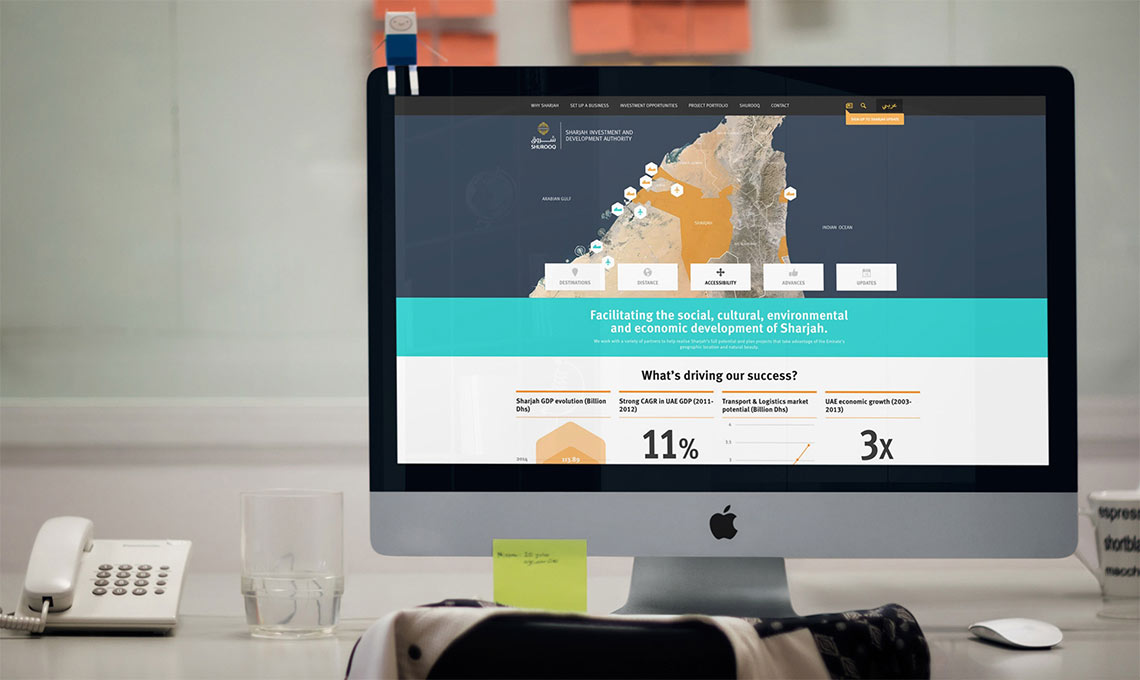 A corporate website displaying a map on a computer screen.
